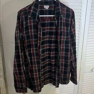 L.L. Bean Black, Red & Green Plaid Flannel Shirt